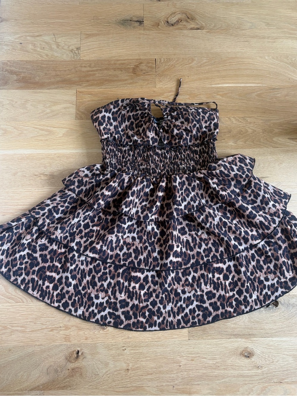Sioni Leopard-Print Ruffled Strapless mini Dress - Brown,white,black